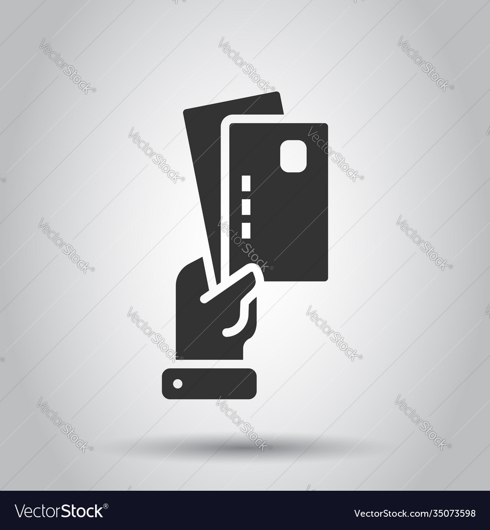 Credit card with hand icon in flat style payment