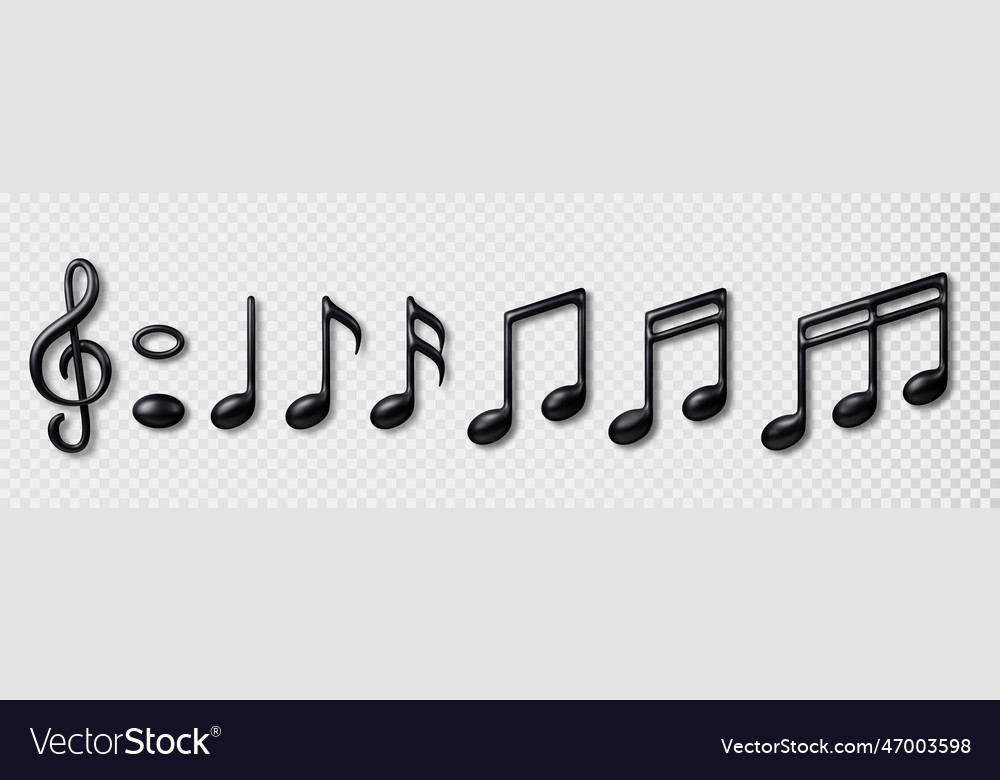 Music notes 3d icons set musical signs realistic