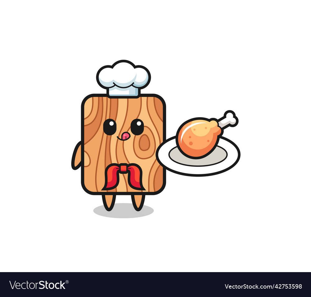 Plank wood fried chicken chef cartoon character