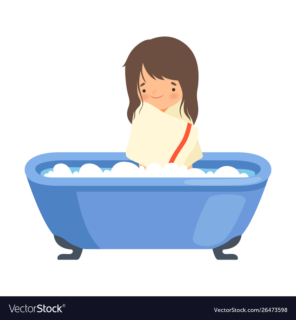 Smiling little girl after bath wrapped in towel Vector Image