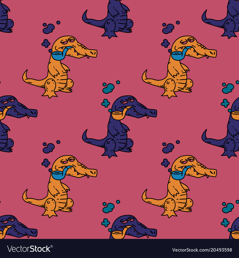 Smoking crocodile seamless pattern