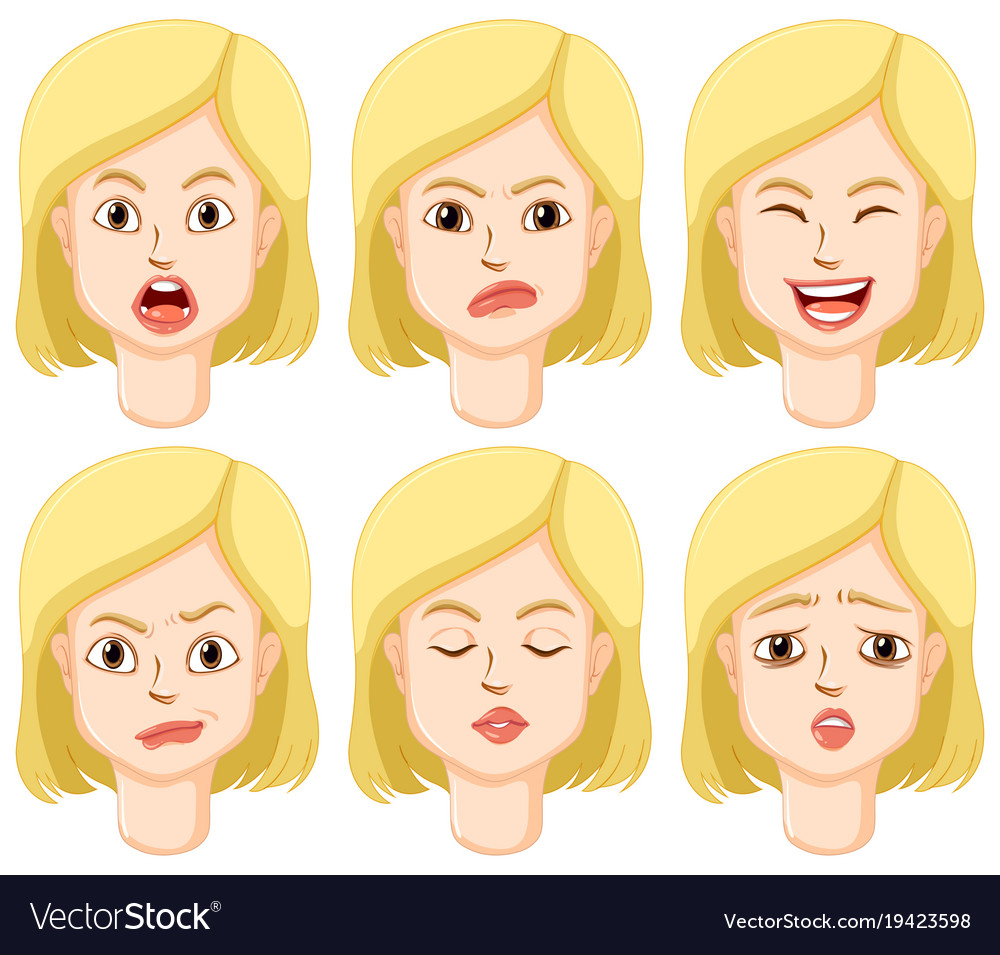 Woman with different facial expressions Royalty Free Vector