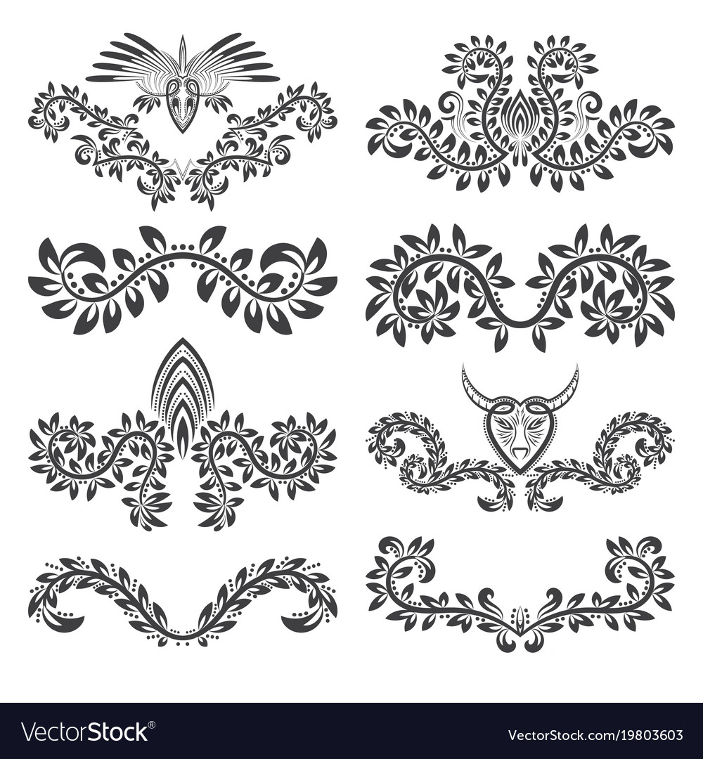 Design Ornamental Elements And Labels Set Floral Vector Image