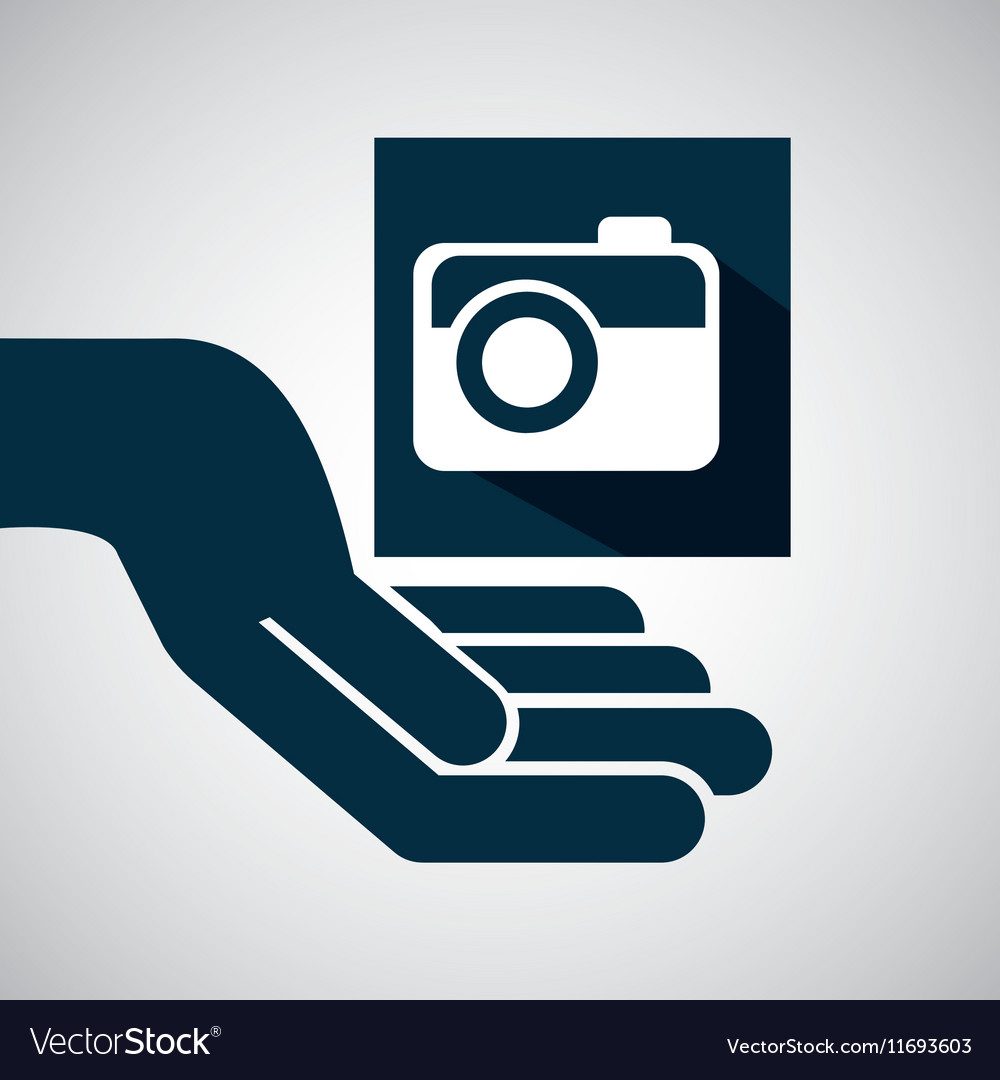 Hand hold photographic camera e-commerce icon