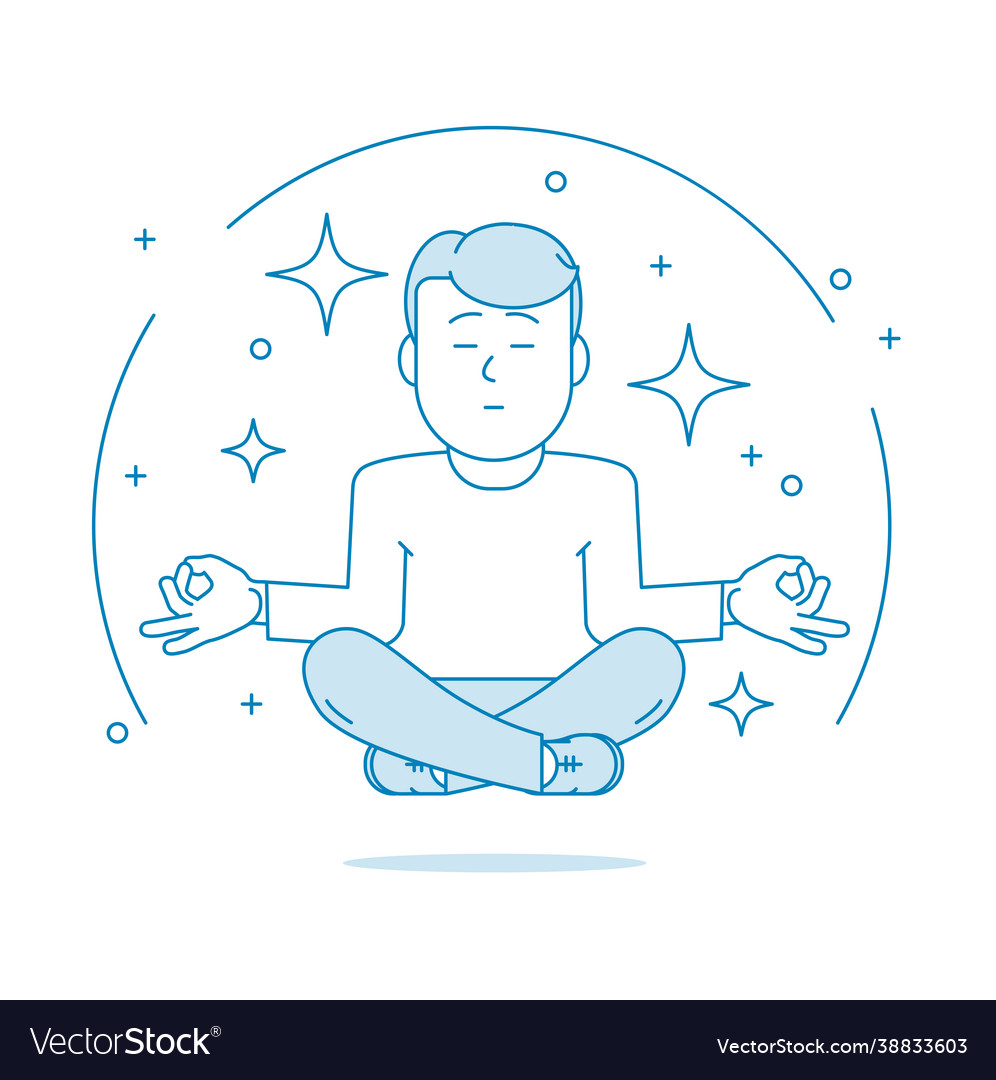 Man is meditating sitting on floor with legs Vector Image