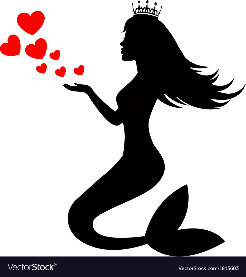 Download Mermaid silhouette with hearts Royalty Free Vector Image