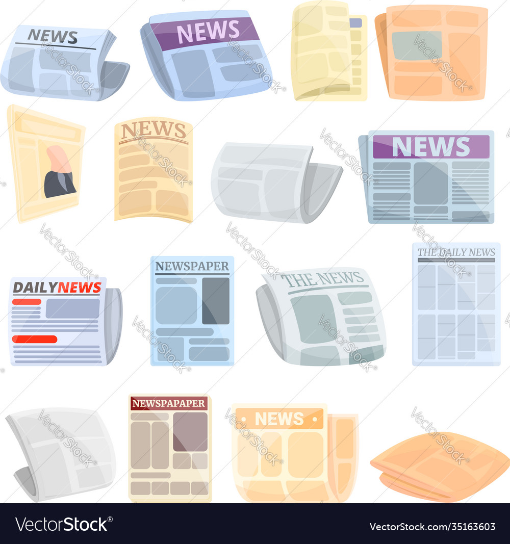 Newspaper icons set cartoon style Royalty Free Vector Image