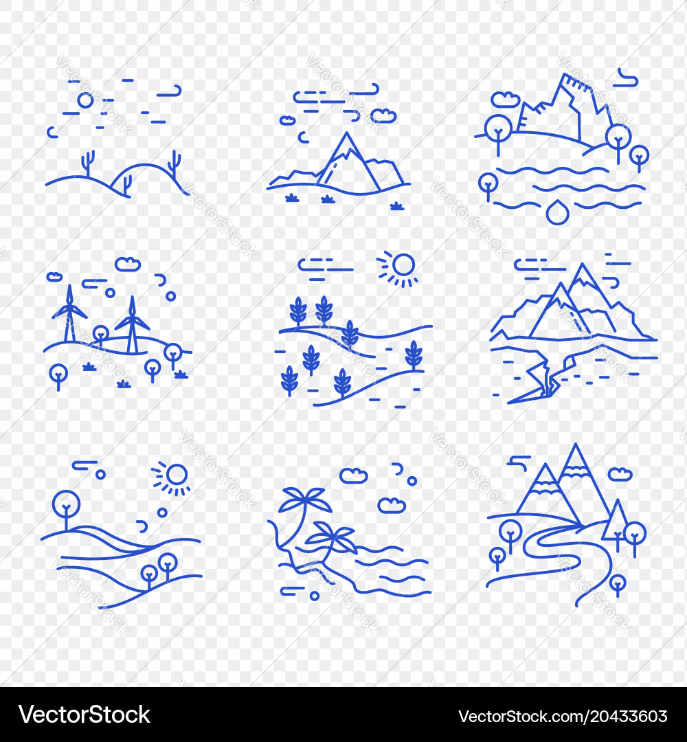 Set natural landscapes icons Royalty Free Vector Image