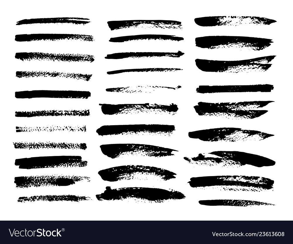 Black ink grunge brush set strokes on white