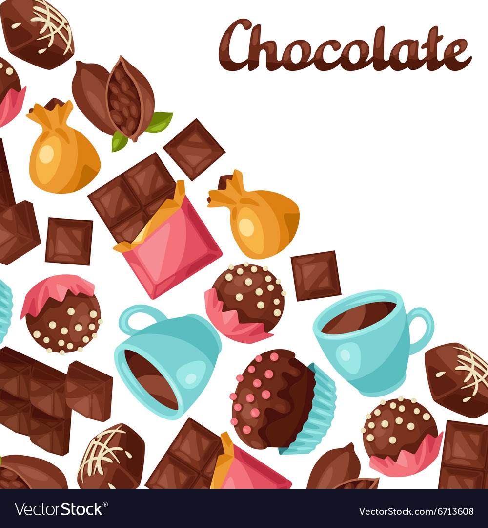 Chocolate background with various tasty sweets