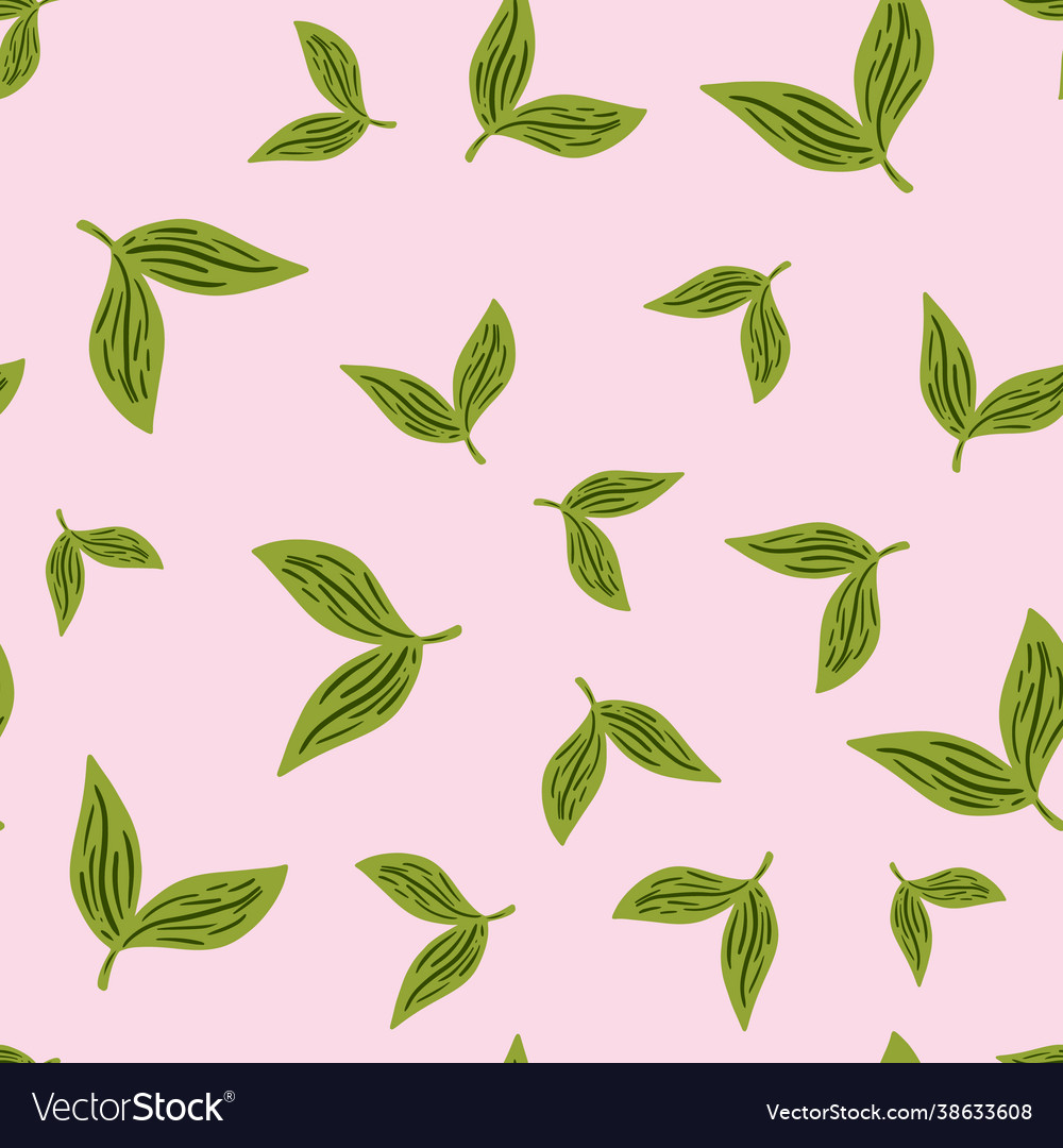 Floral seamless pattern with green random leaves