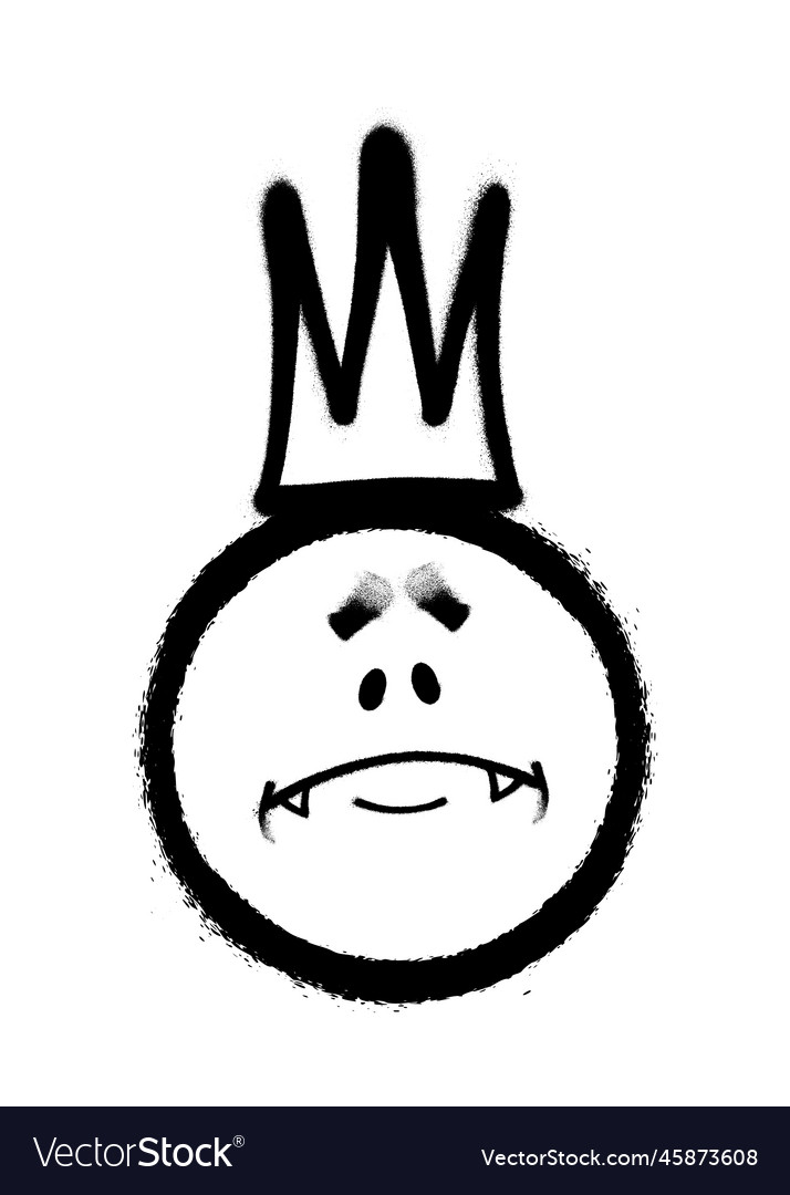 Graffiti emoticon with crown smiling face painted Vector Image