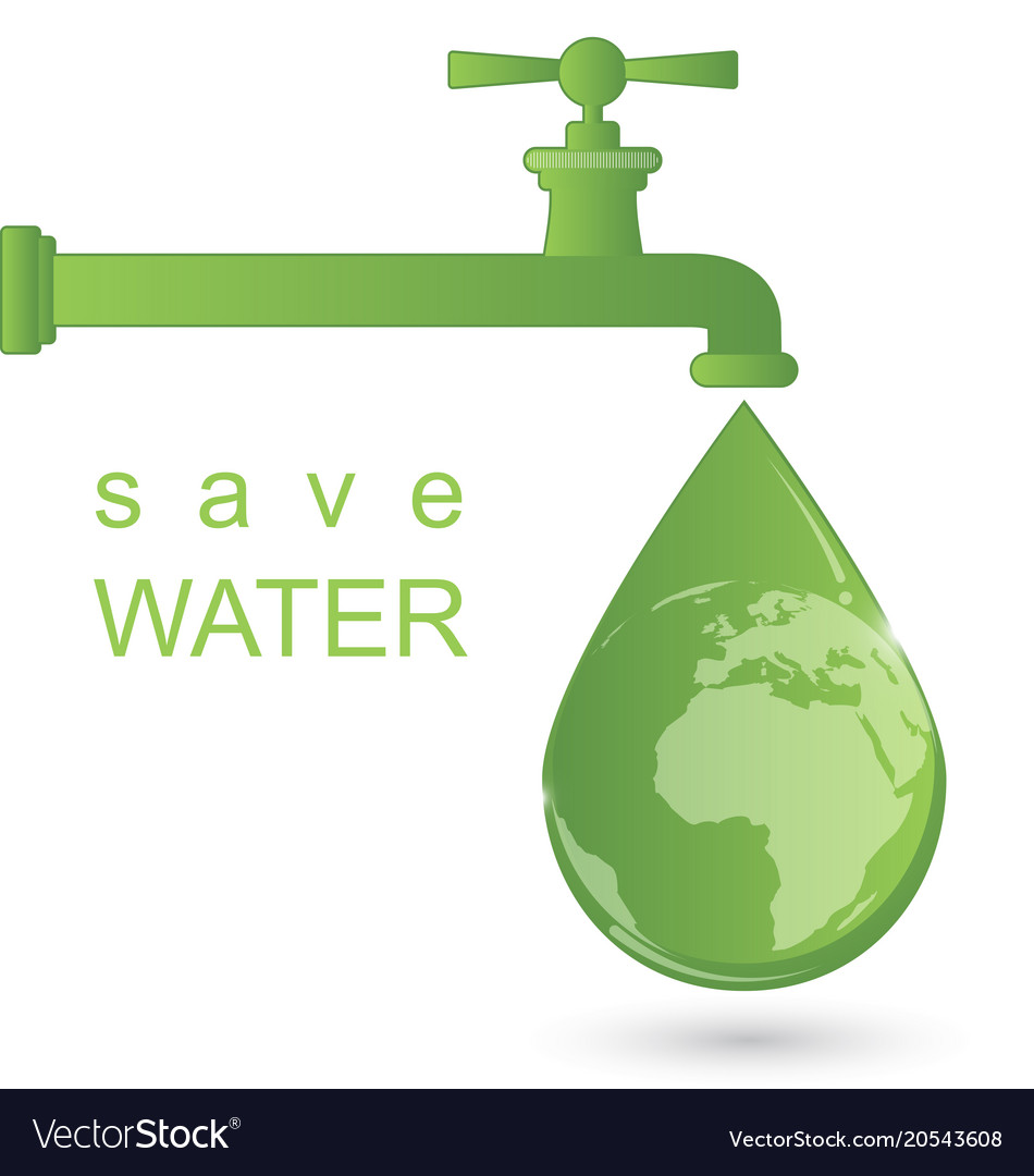 Green water faucet with water drop Royalty Free Vector Image