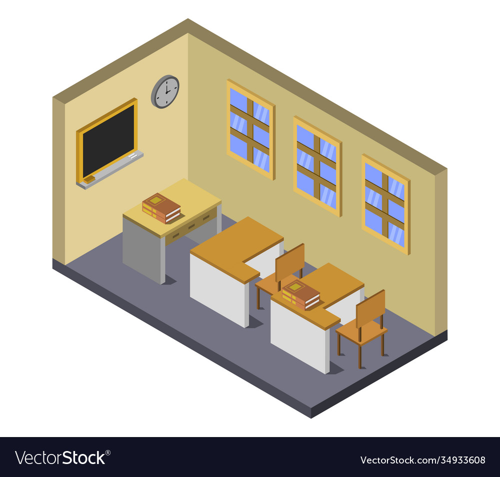 Isometric school room in on white background