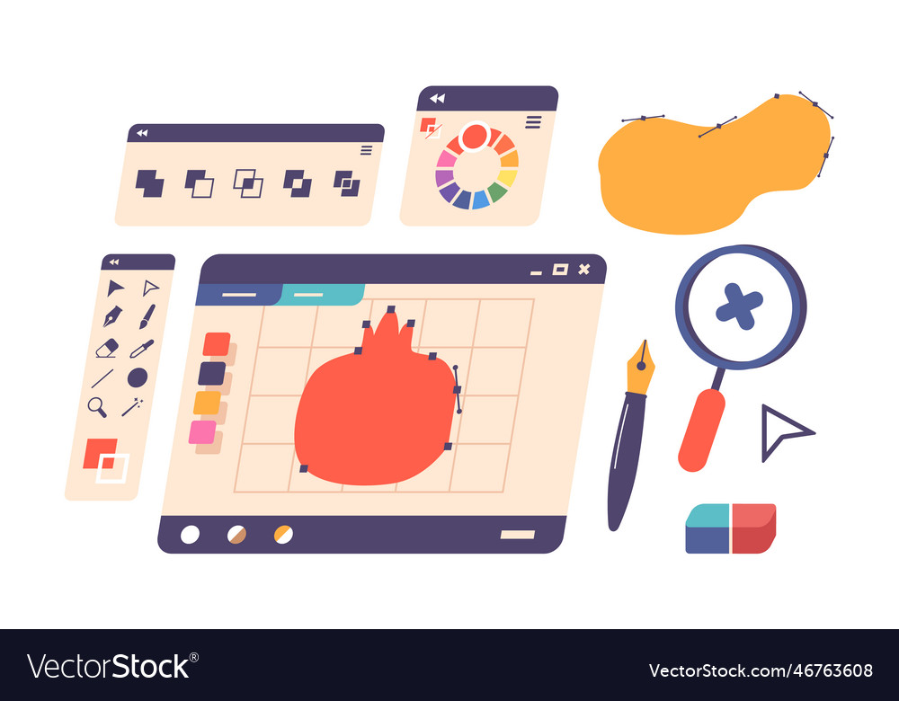 Set of graphic designer tools eraser tablet pc Vector Image