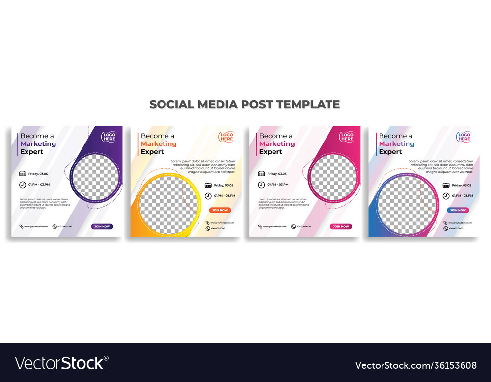 Set social media post template with white