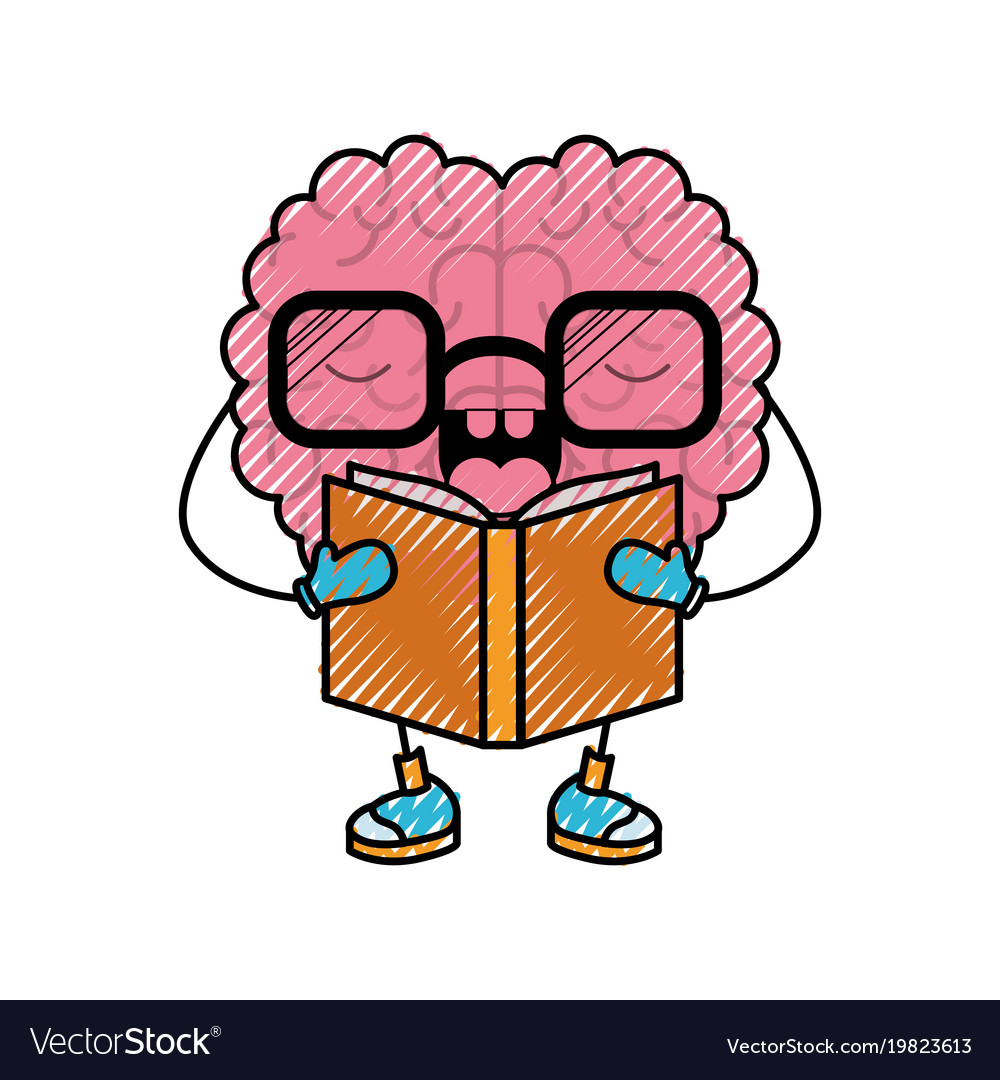 Brain cartoon with glasses and book Royalty Free Vector