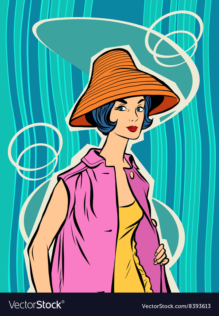 Fashion retro girl in the sun hat