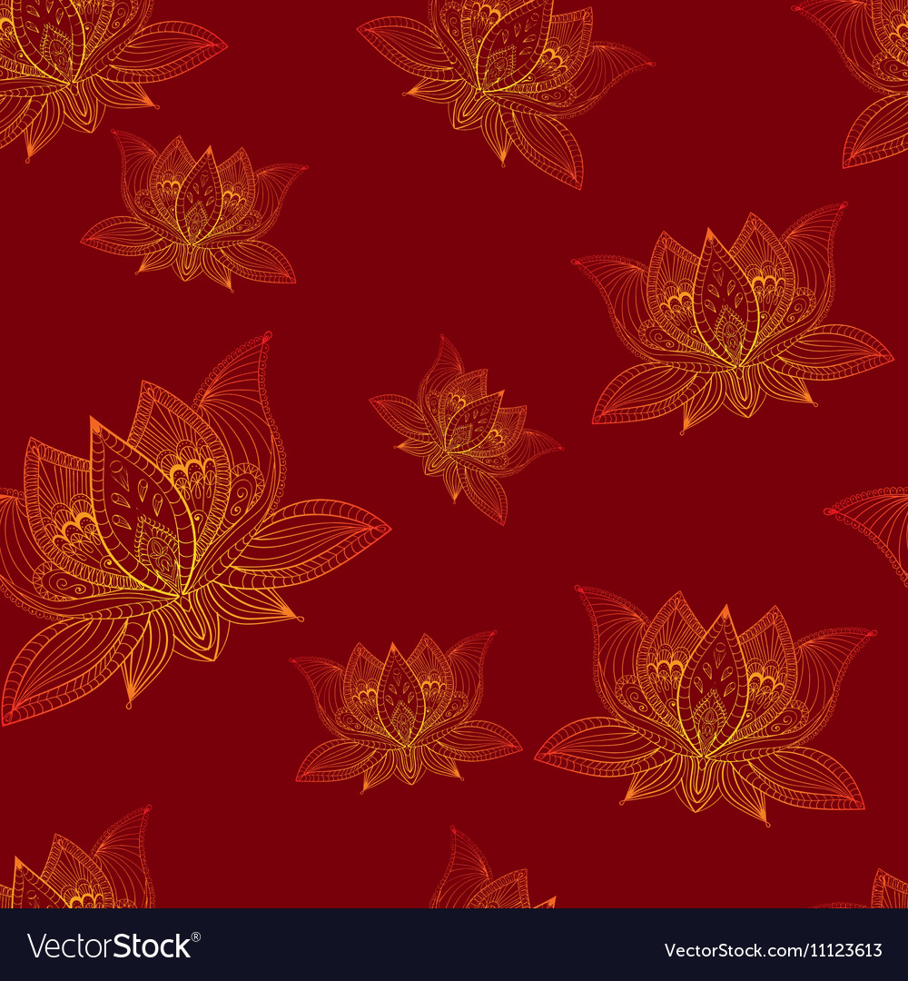 Floral vintage seamless pattern with lotus flowers