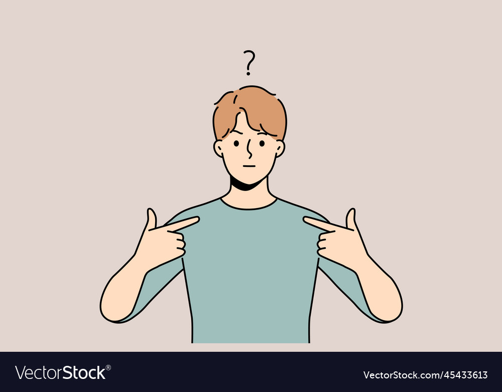 Frustrated man feel confused point at himself Vector Image