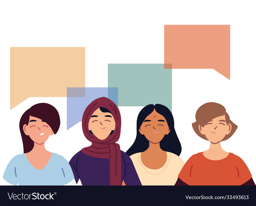 Latin muslim indian and european women cartoons Vector Image