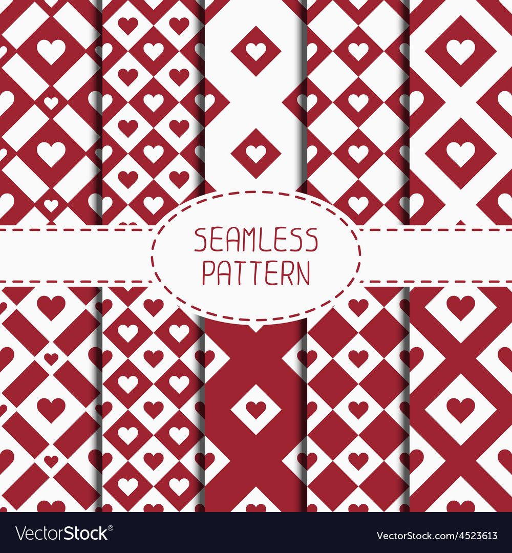 Set of red romantic geometric seamless pattern