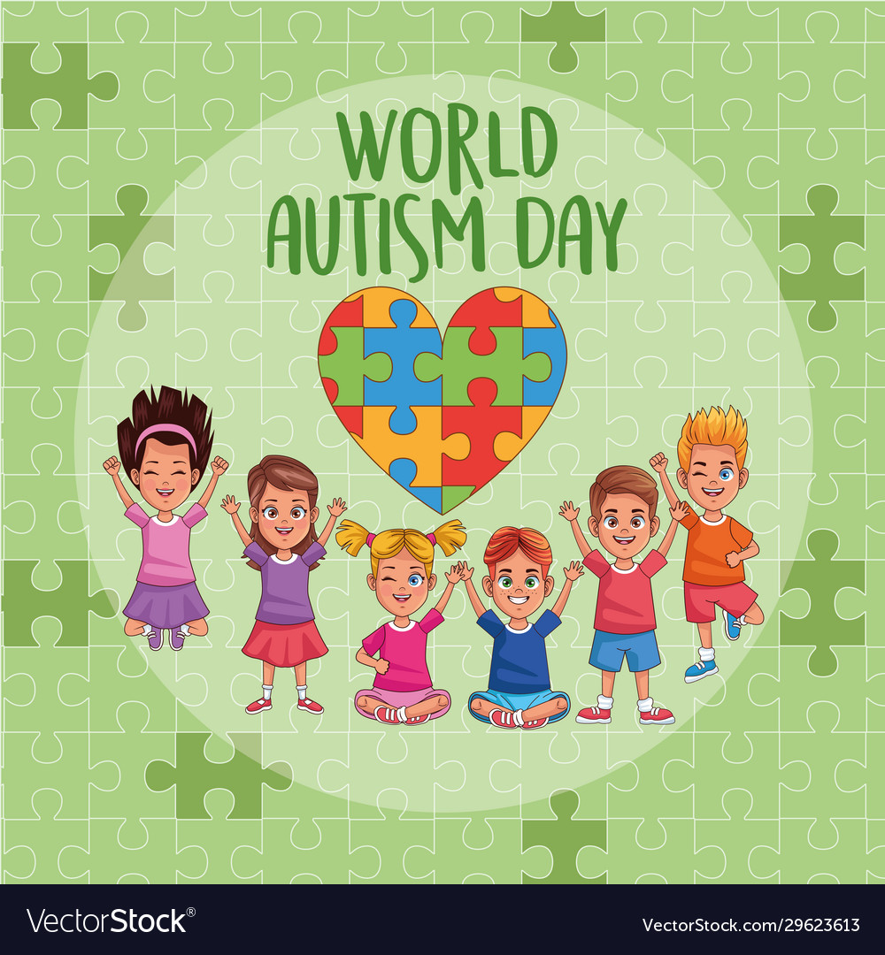 World autism day kids with heart puzzle