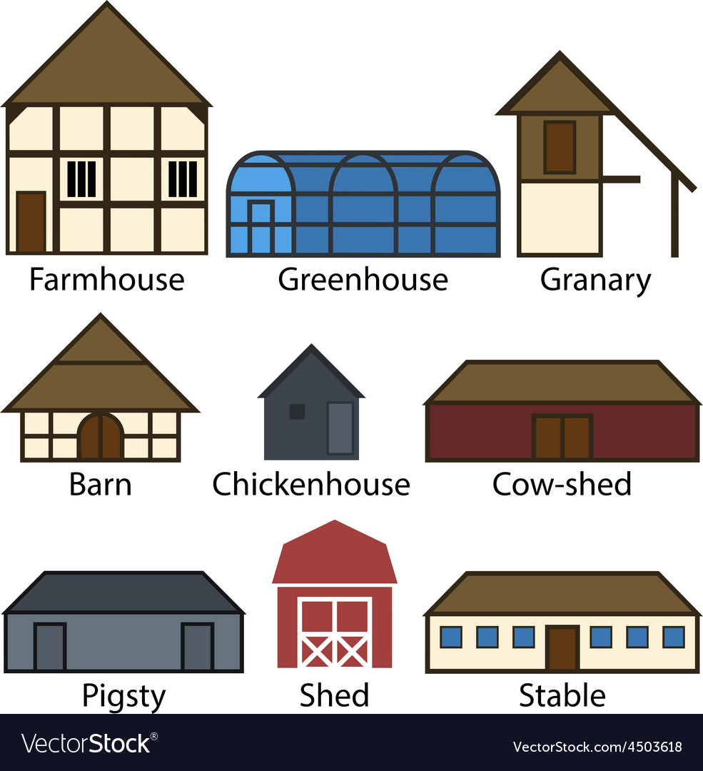 Farm buildings flat icons Royalty Free Vector Image