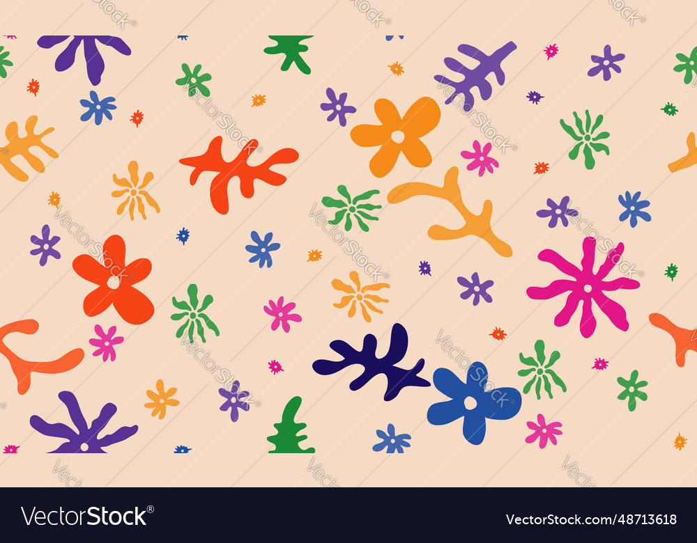 Seamless tropical flower colorful organic shapes