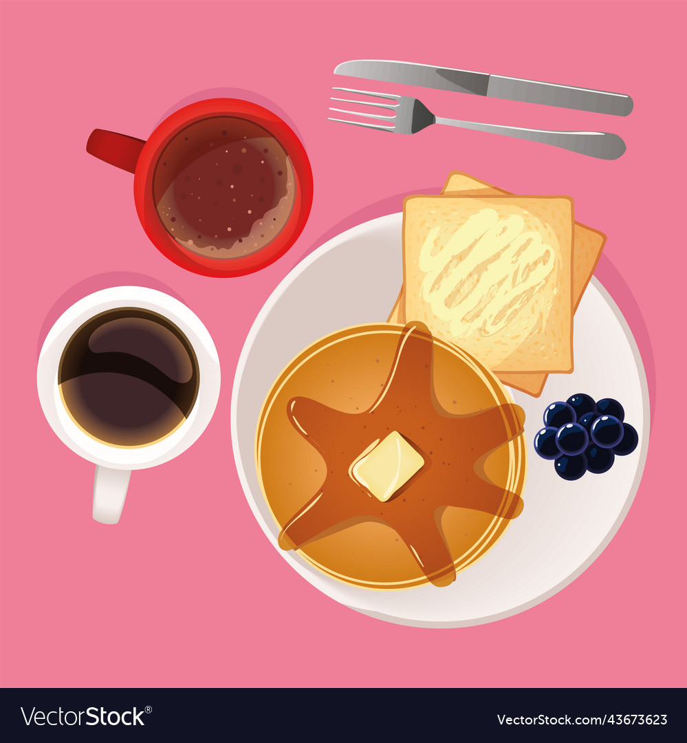 Breakfast pancakes and beverage Royalty Free Vector Image
