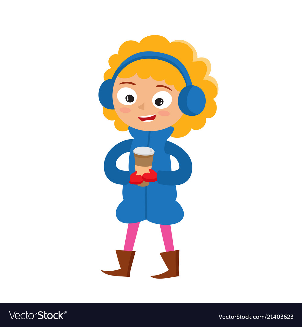 Hipster girl with paper cups of coffee in cartoon