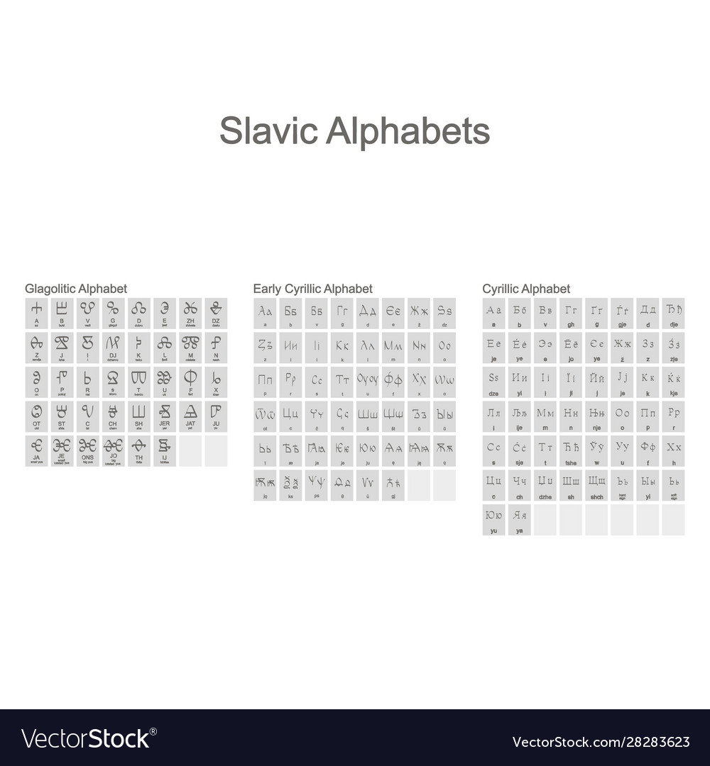 Monochrome Icons With Slavic Alphabets Royalty Free Vector