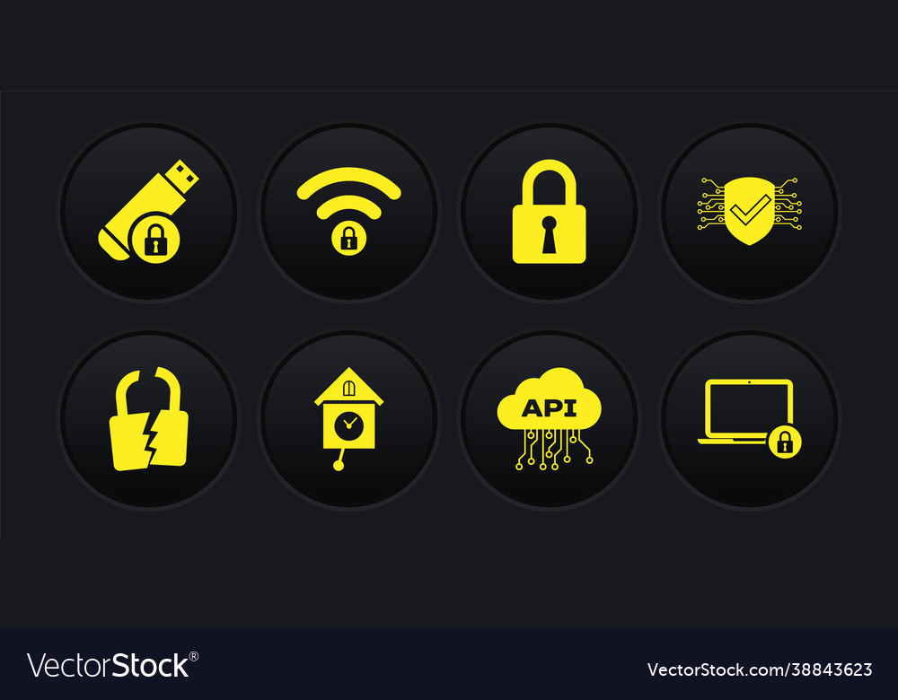 Set broken or cracked lock cyber security retro