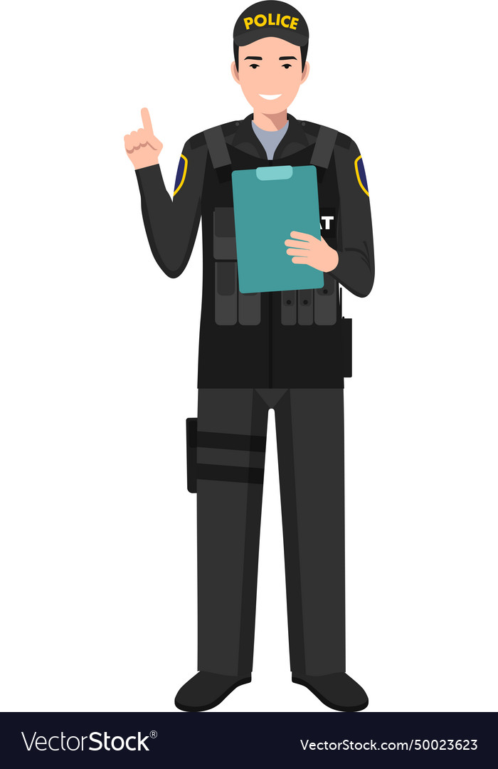 Standing swat policeman officer Royalty Free Vector Image