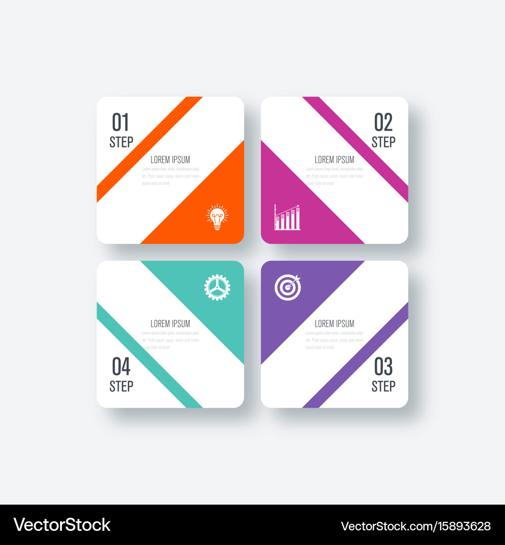 Business infographics template 4 steps with square