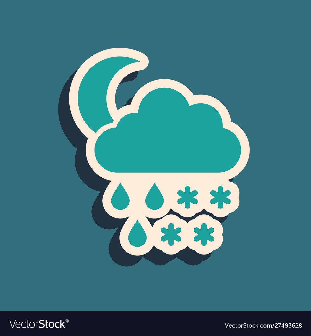 Green cloud with snow rain and moon icon isolated