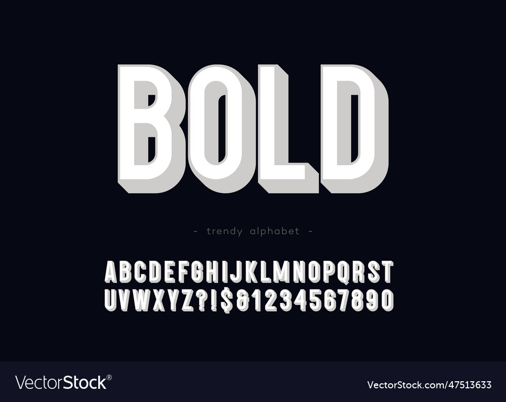 Bold font 3d style white color Royalty Free Vector Image