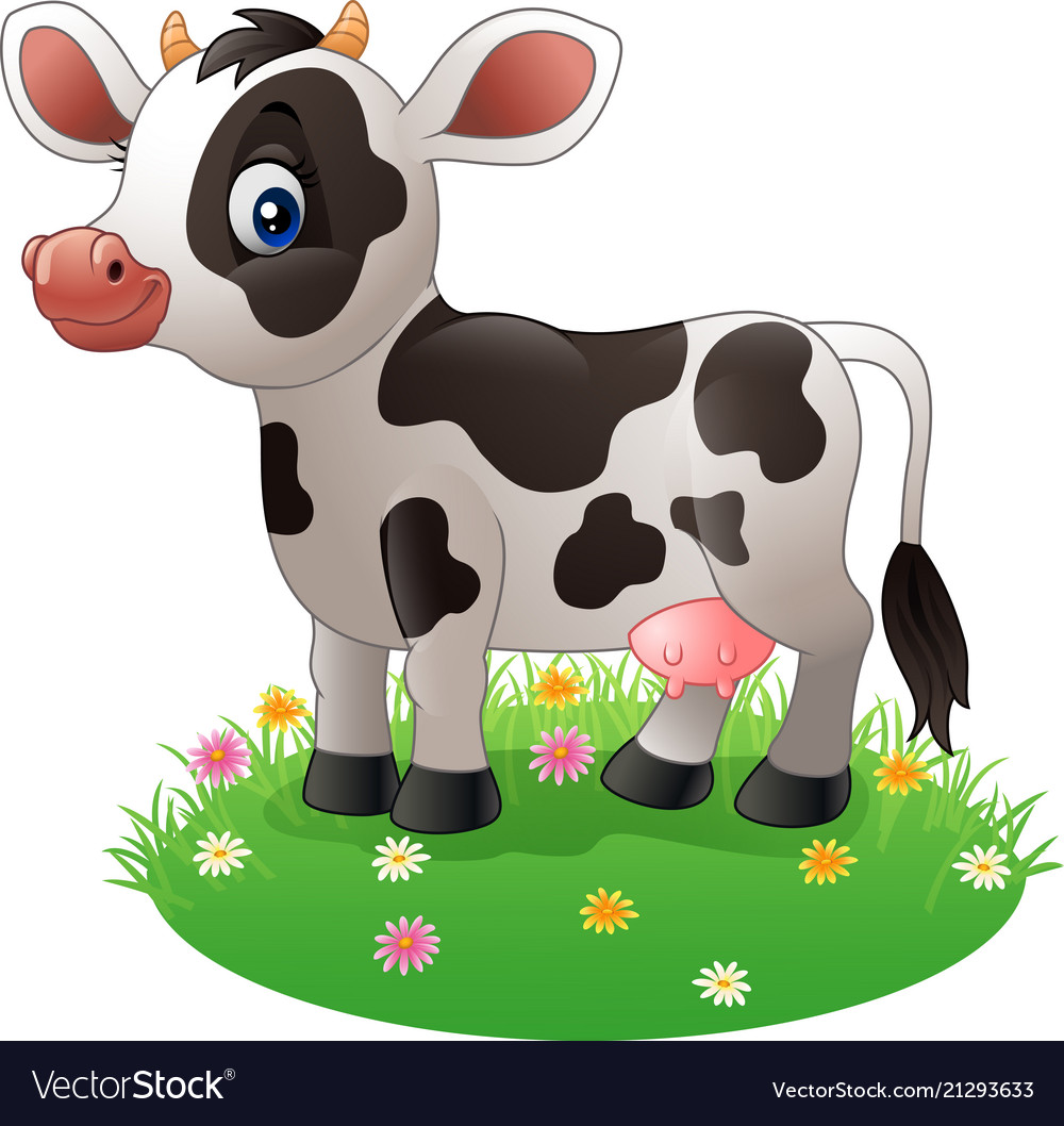 Cartoon cow standing on grass Royalty Free Vector Image