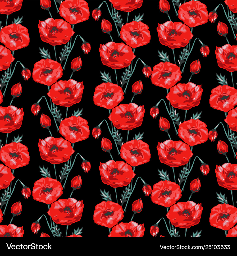 Elegant seamless pattern with poppy flowers design