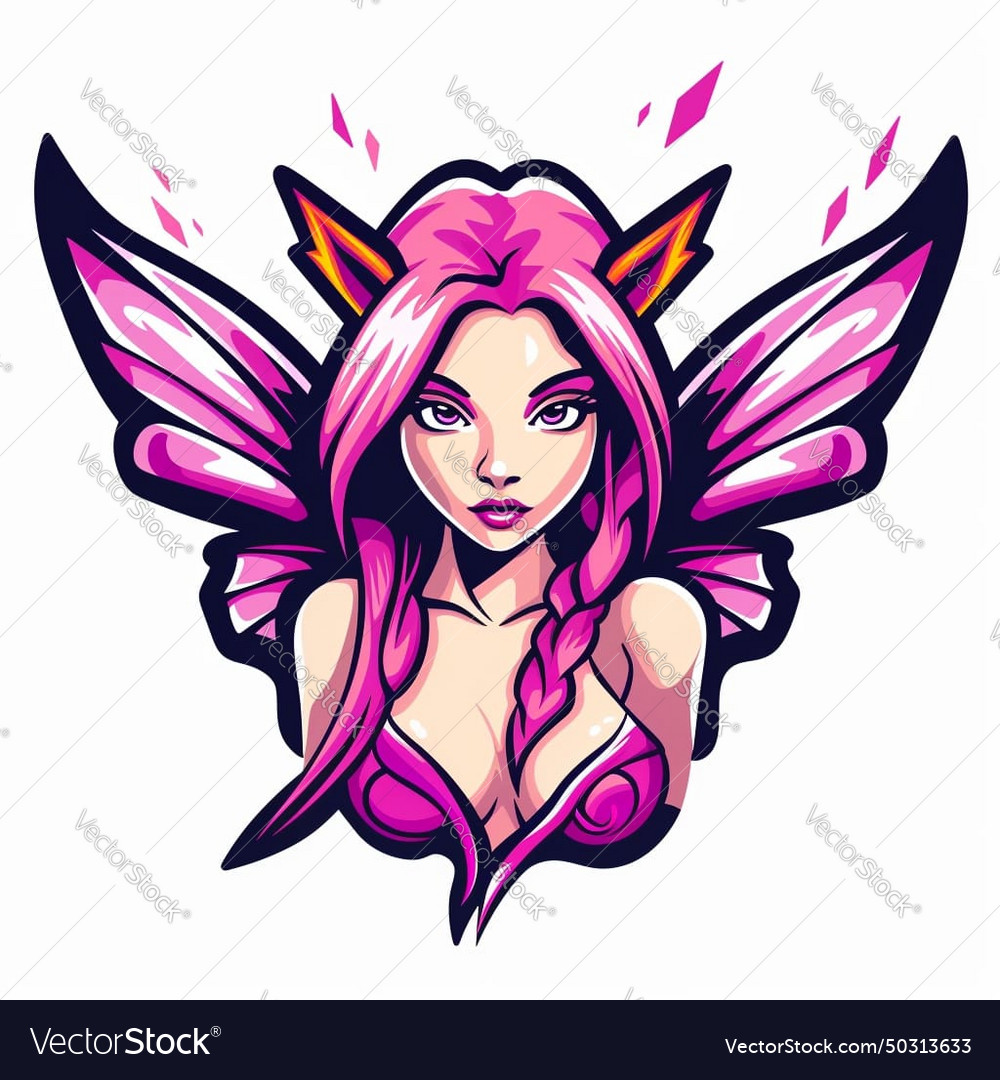 Esport logo beautiful girl with fairy wings