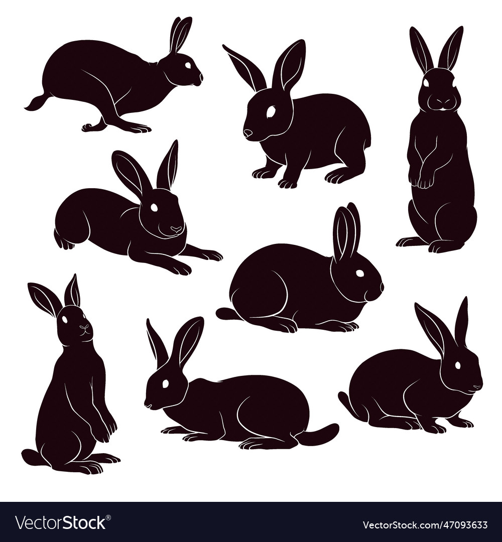 Hand drawn silhouette of rabbits Royalty Free Vector Image