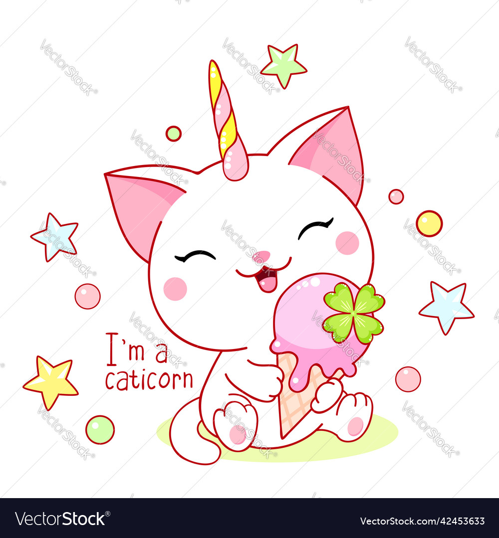 Cute Kawaii Baby Caticorn Cat Unicorn Stock Vector (Royalty Free