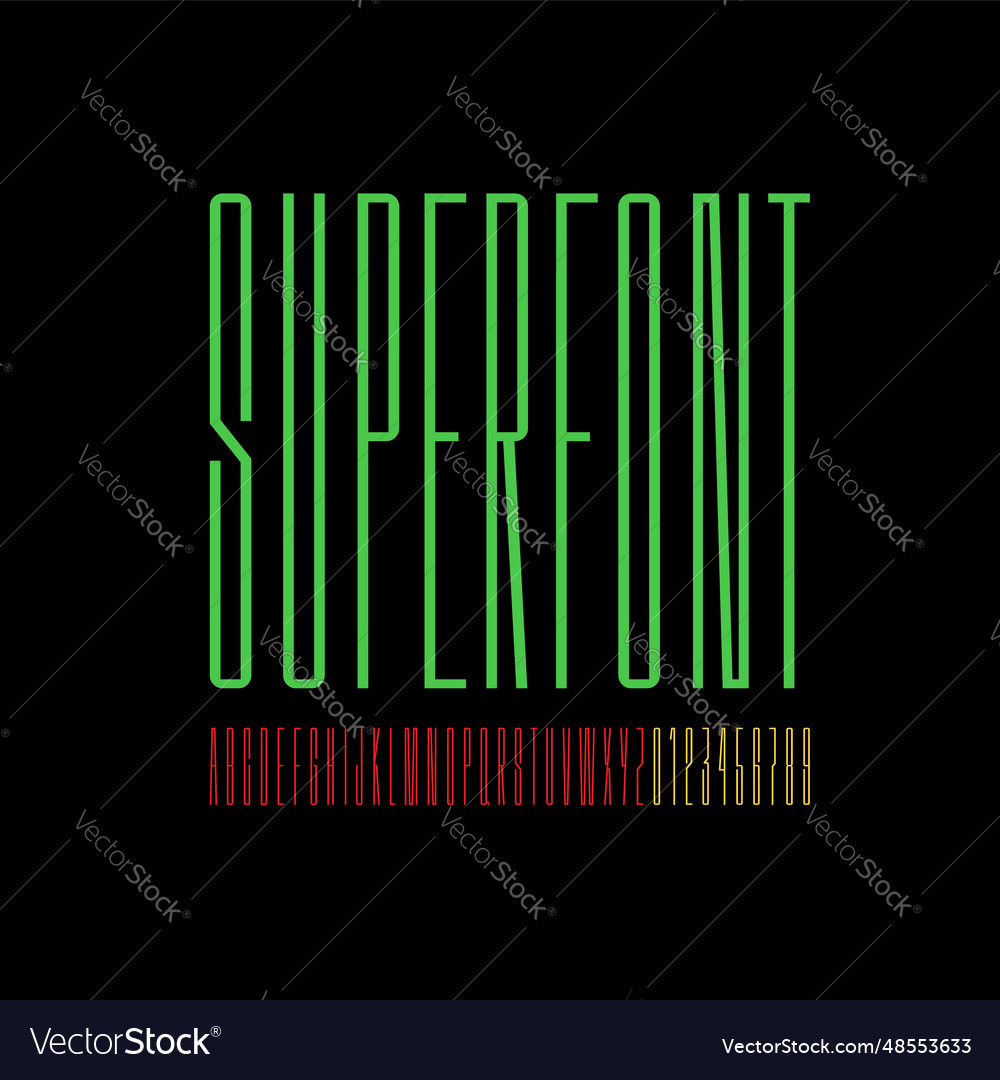 Longest font ultra tall alphabet Royalty Free Vector Image