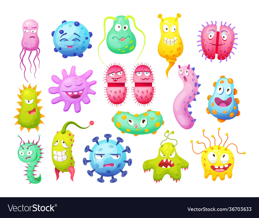 Microorganism bacteria microbes cute germs virus Vector Image