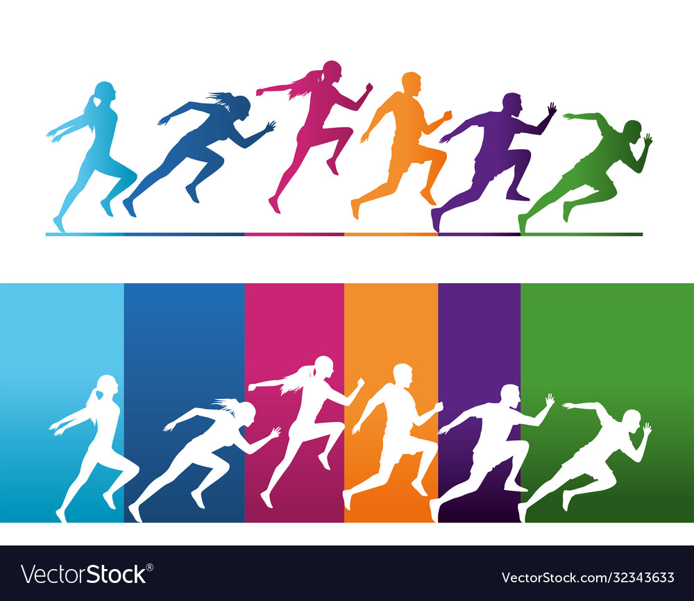 Silhouettes athletics people running Royalty Free Vector