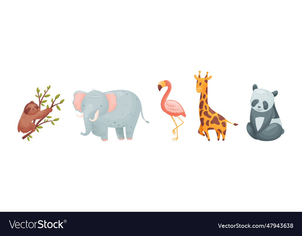 Cute african animals and zoo creature set