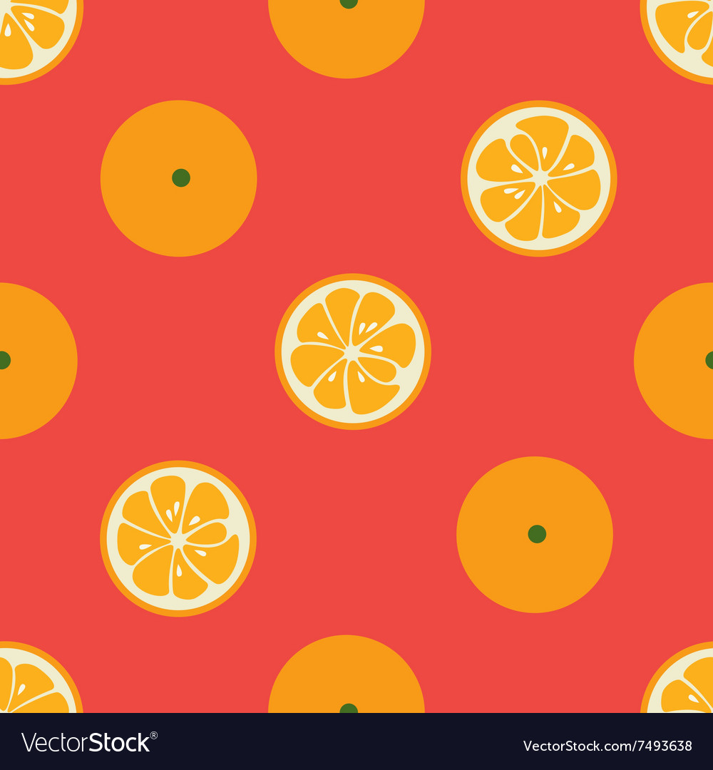 Cute seamless pattern with orange slices on red