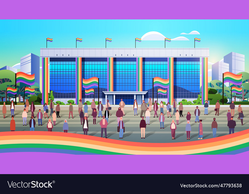 Mix Race People With Lgbt Rainbow Flags Gay Vector Image