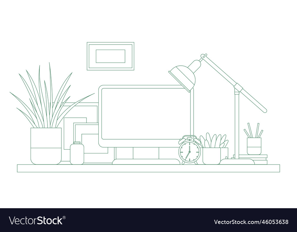 Modern home office interior line art remote