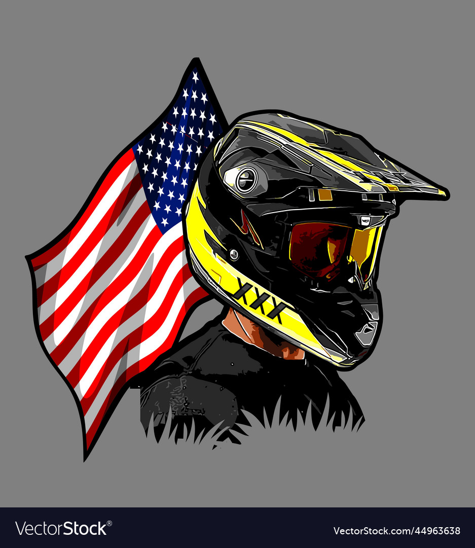 Motocross rider and american flag